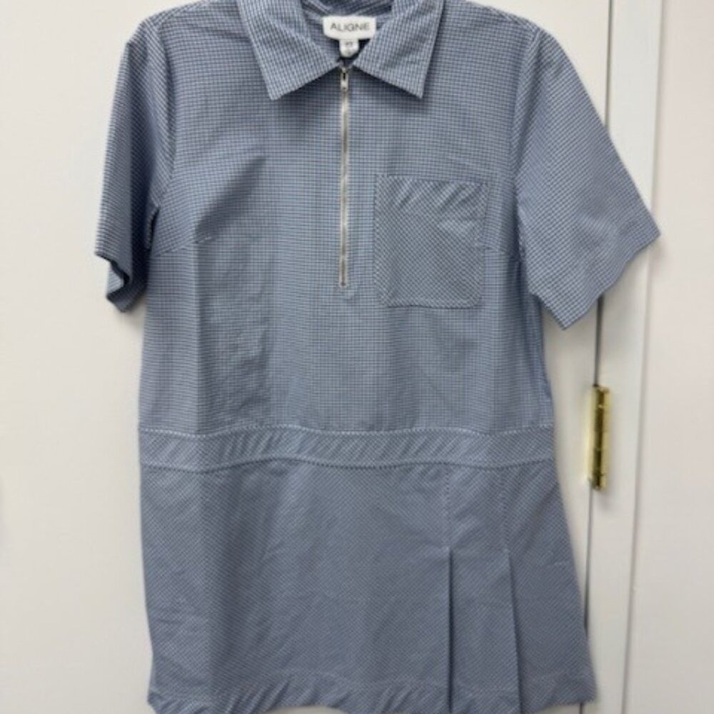 Aligne Blue/White Mini Check Dress | Size 6, NWT